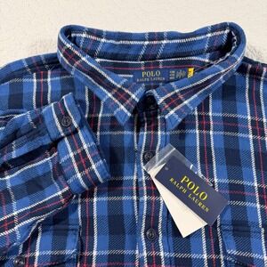 NWT Polo Ralph Lauren Mens Plaid Flannel Heavy Shacket Shirt Button Up Blue 4XB